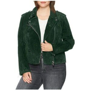 Rebel Wilson X Angels Genuine Suede Moto Jacket in Forest Green Size 2X